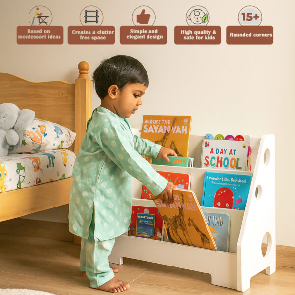INFO GRAPHIC 1 Montessori 3-tier White Bookshelf