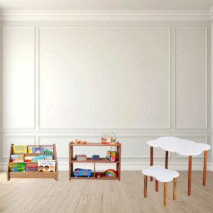 Bundle2 Wooden Toy Shelf + Wooden Book Shelf + Table Chair Set