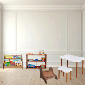Bundle3 Wooden Toy Shelf + Wooden Book Shelf + Table & Chair Set + Stepping Stool