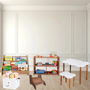 Bundle4 Wooden Toy Shelf + Wooden BookShelf + Table & Chair Set + Stepping Stool + Storage Box (S)