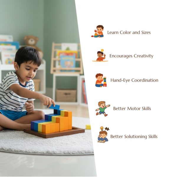 2 Wooden Pyramid Blocks Stacking Toy for Kids