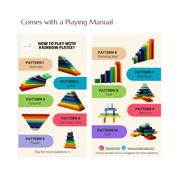 6 Wooden Rainbow Plates Stacking Toy for Kids