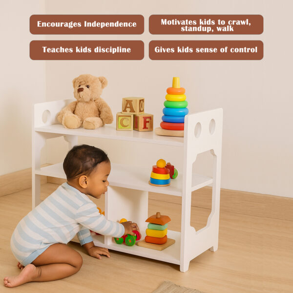 INFO GRAPHIC 1 Montessori 3-tier White Toyshelf for Kids