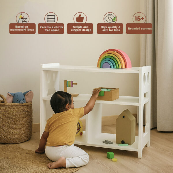INFO GRAPHIC 2 Montessori 3-tier White Toyshelf for Kids