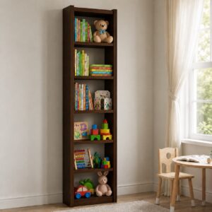 6-tier bookshelf in nursery corner setting