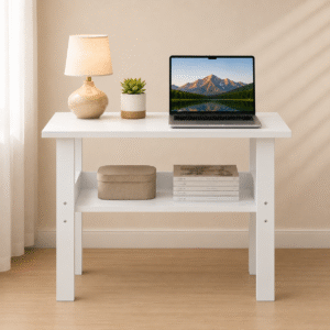 Wonderved Kids Study Table with Storage Shelf – White White kids study table with storage shelf for studying and writing